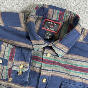 Woolly Dry Goods Mens Navy Striped Cotton Wool Blend Flannel Shirt Large